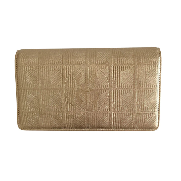 Chanel Bifold Long Wallet New Line Jacquard Nylong Coating Coco Mark Gold