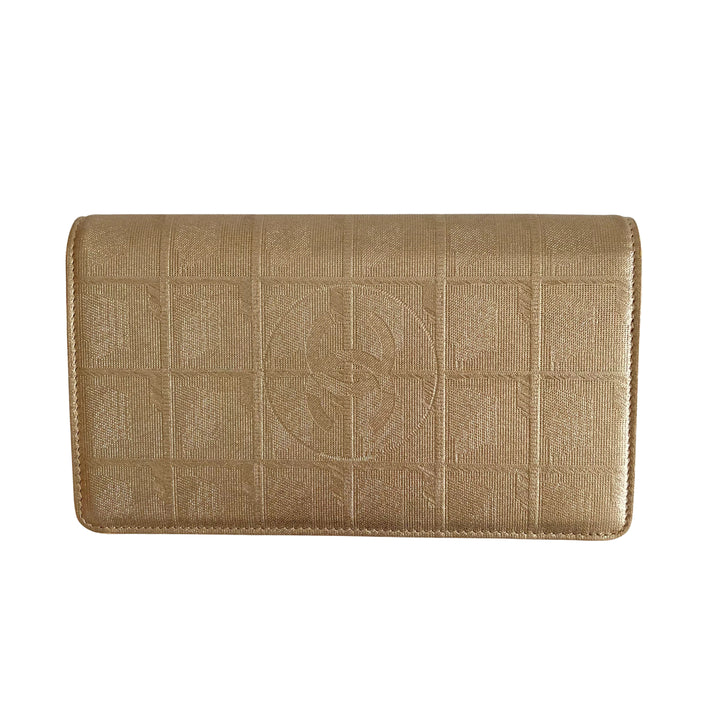 Chanel Bifold Long Wallet New Line Jacquard Nylong Coating Coco Mark Gold