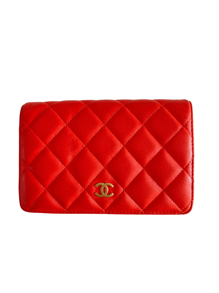 Chanel Lambskin Bifold Wallet Orange