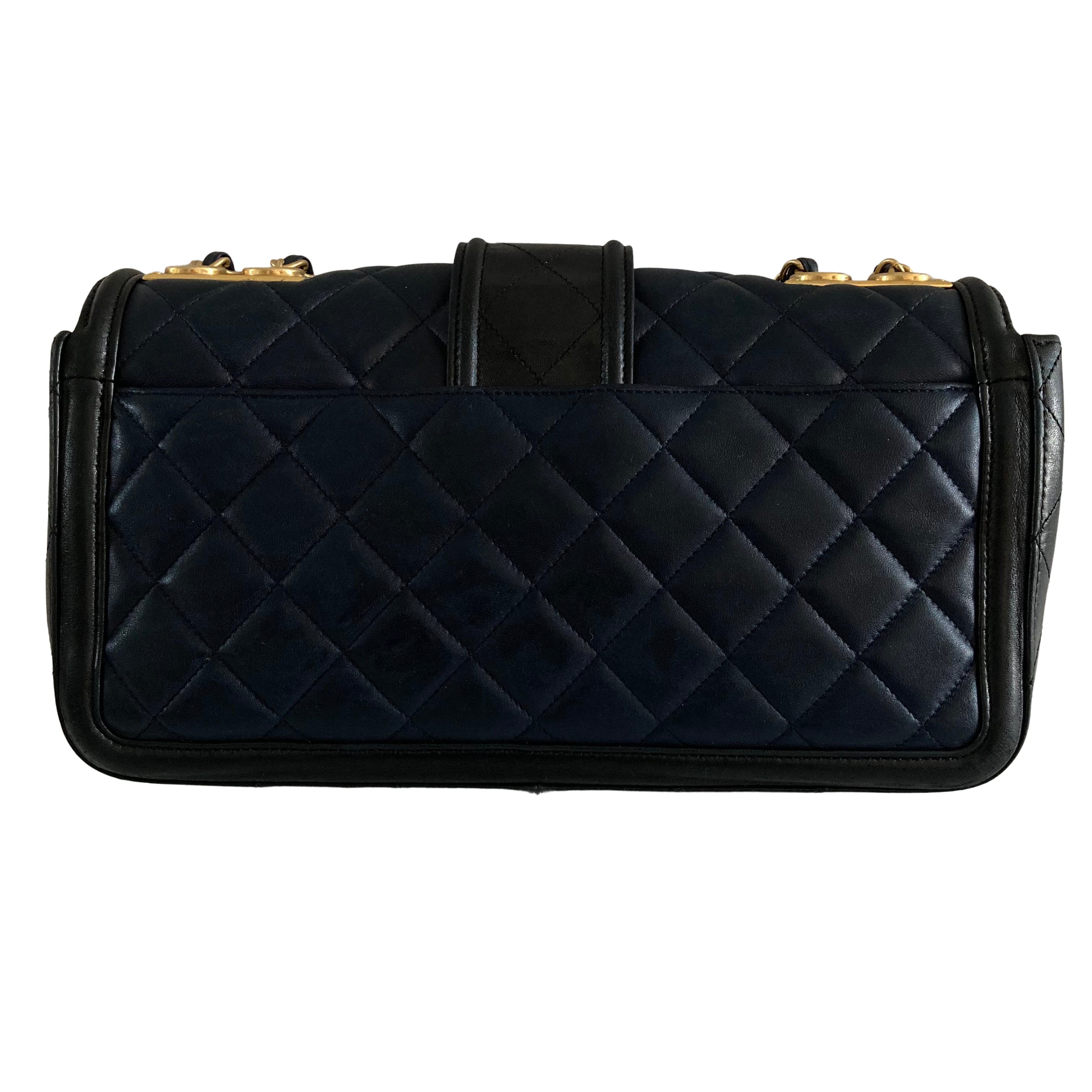 Chanel Quilted Lambskin Medium Elegant CC Flap Navy Black