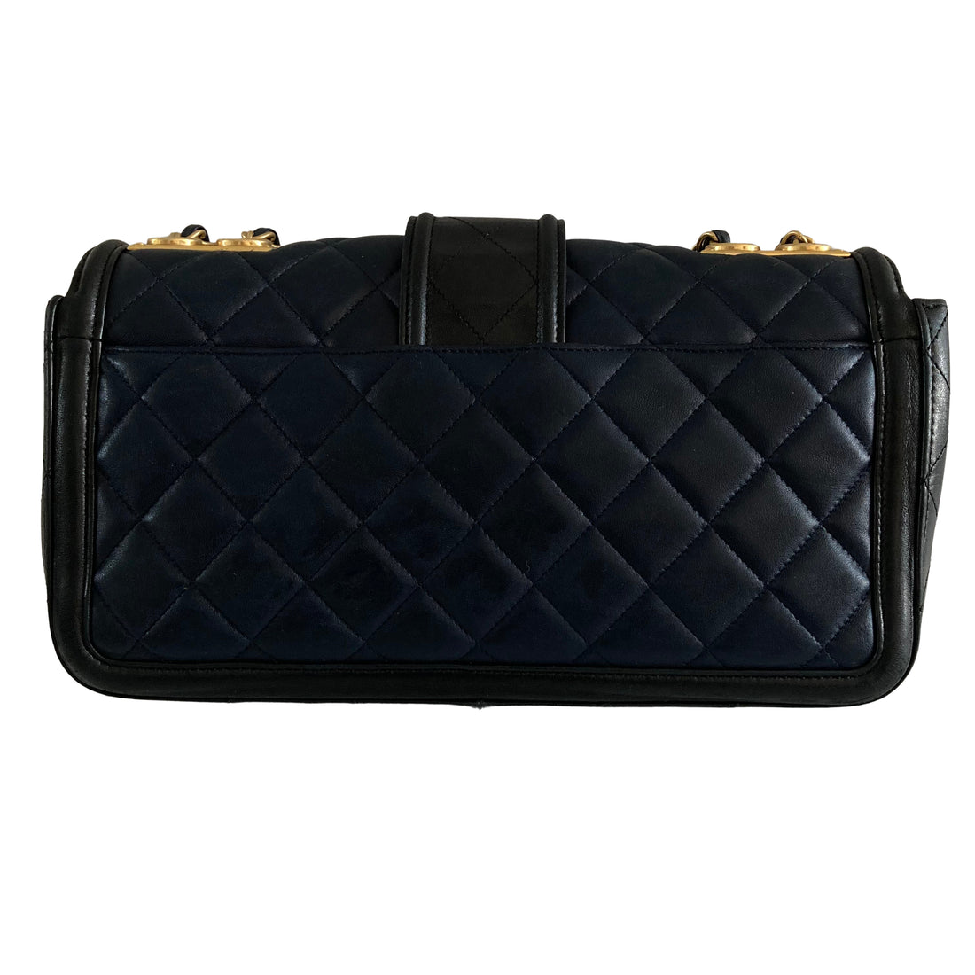 Chanel Quilted Lambskin Medium Elegant CC Flap Navy Black