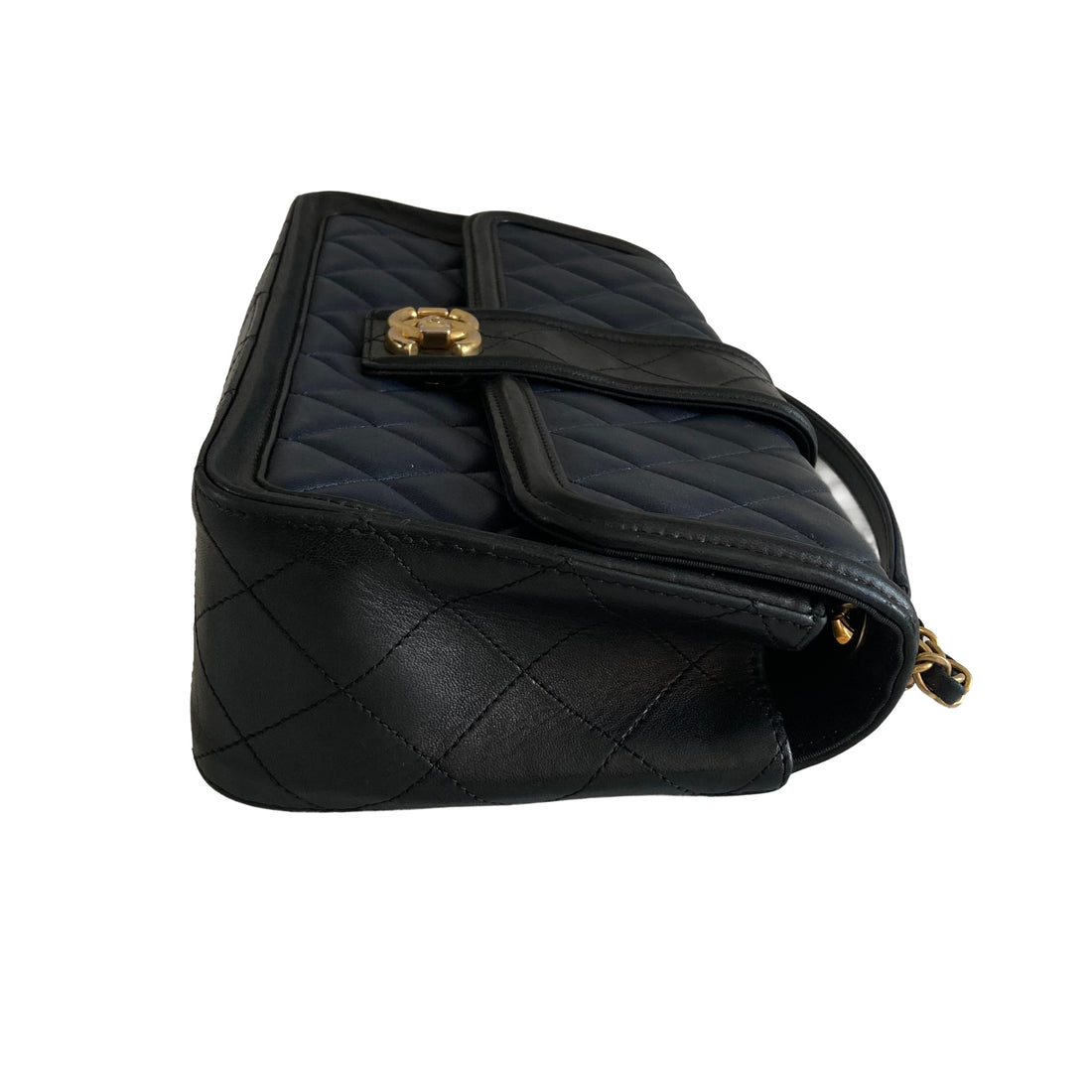 Chanel Quilted Lambskin Medium Elegant CC Flap Navy Black