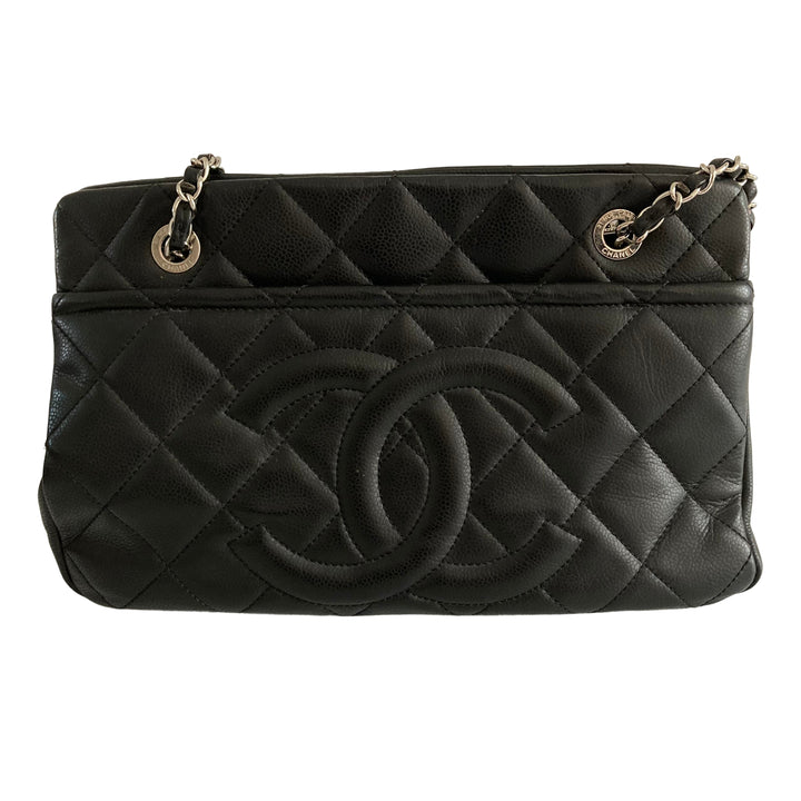 Chanel Grained Calfskin Quilted Timeless CC Soft Tote Black on Silver
