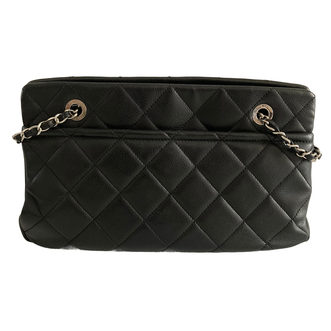 Chanel Grained Calfskin Quilted Timeless CC Soft Tote Black on Silver