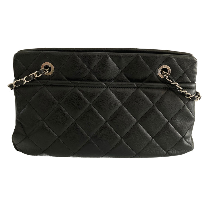 Chanel Grained Calfskin Quilted Timeless CC Soft Tote Black on Silver