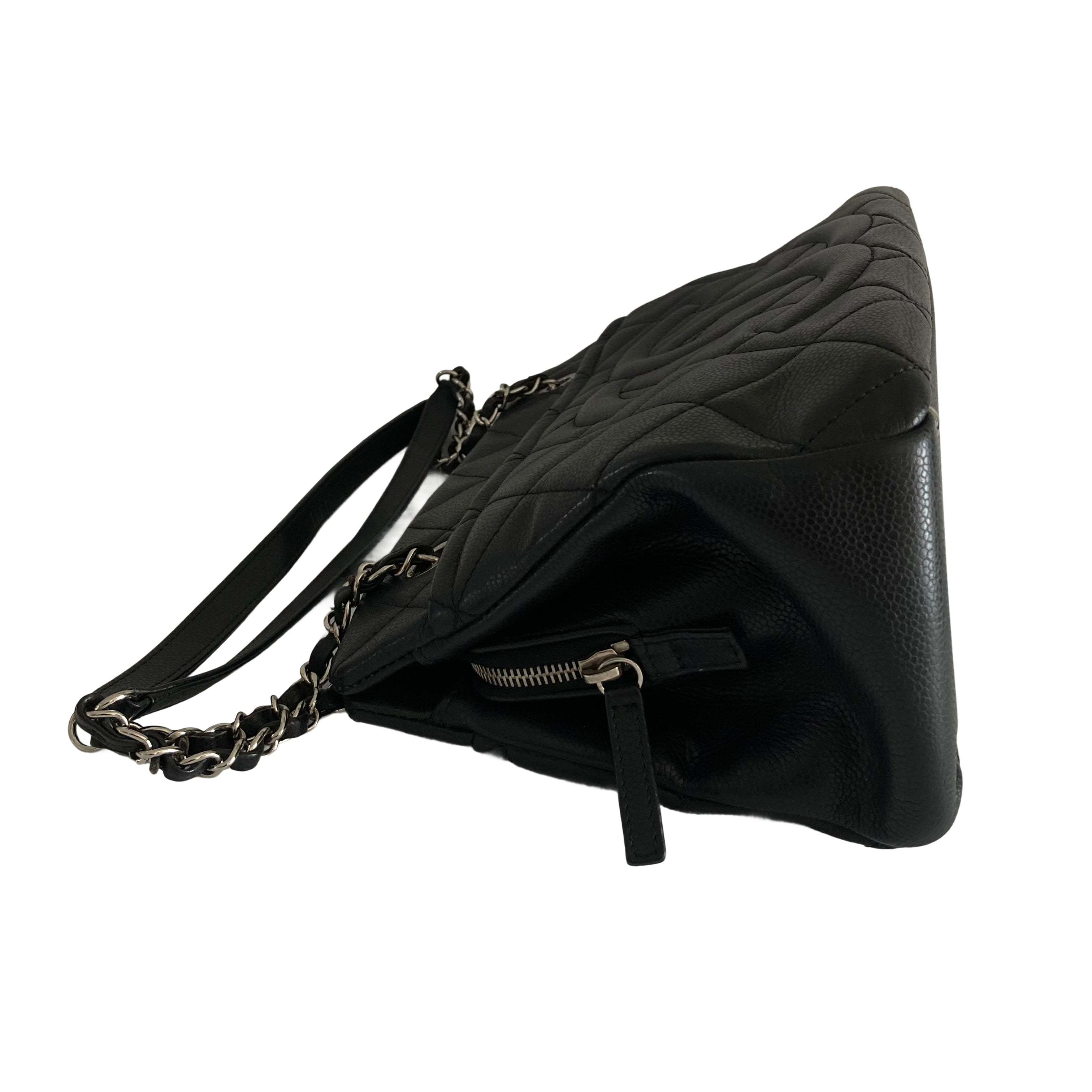 Chanel Grained Calfskin Quilted Timeless CC Soft Tote Black on Silver