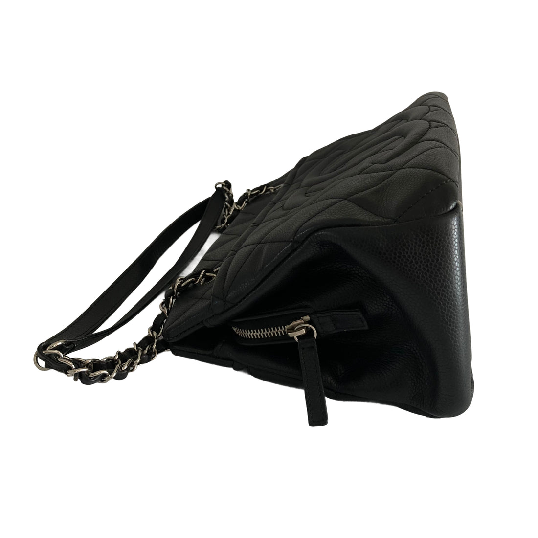 Chanel Grained Calfskin Quilted Timeless CC Soft Tote Black on Silver
