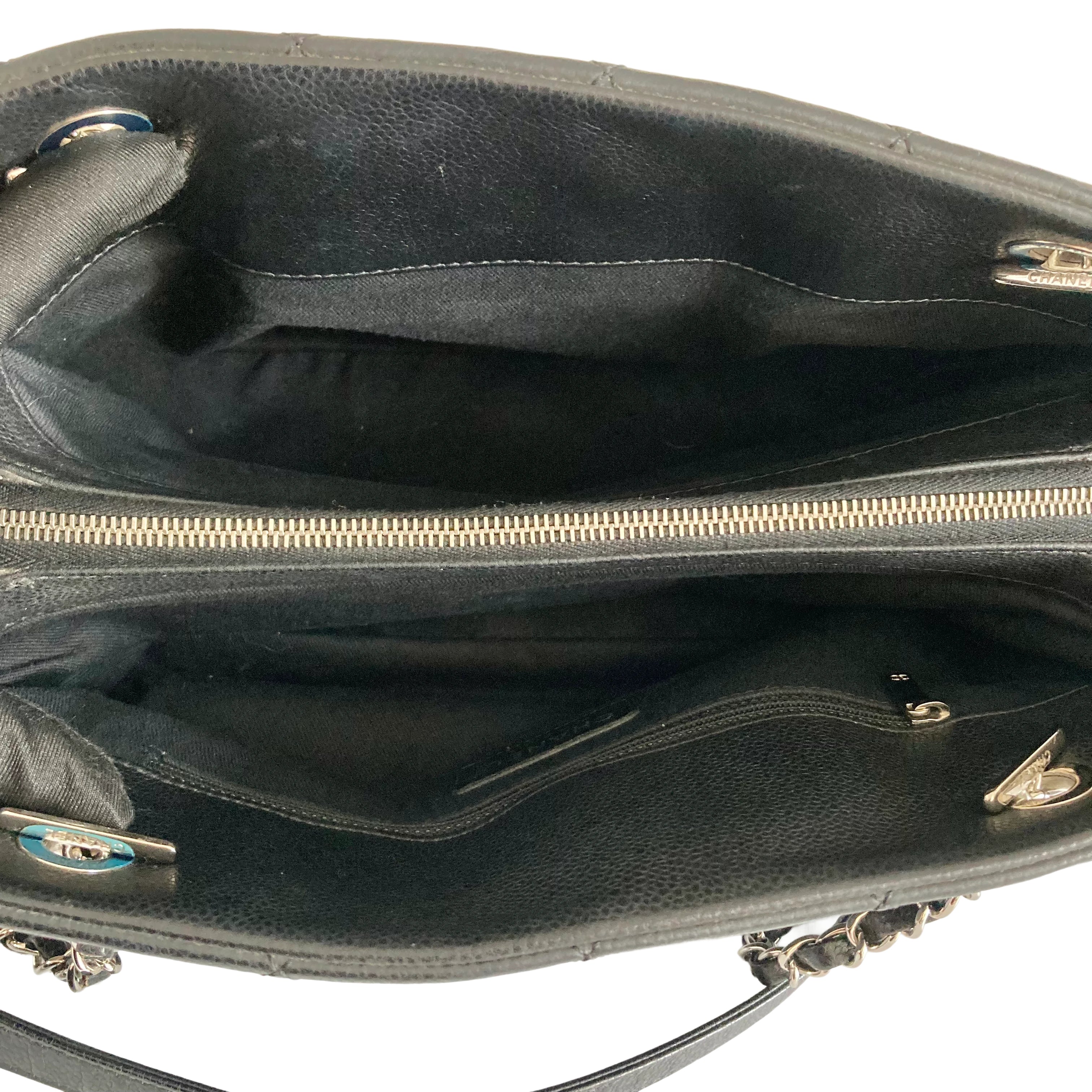 Chanel Grained Calfskin Quilted Timeless CC Soft Tote Black on Silver