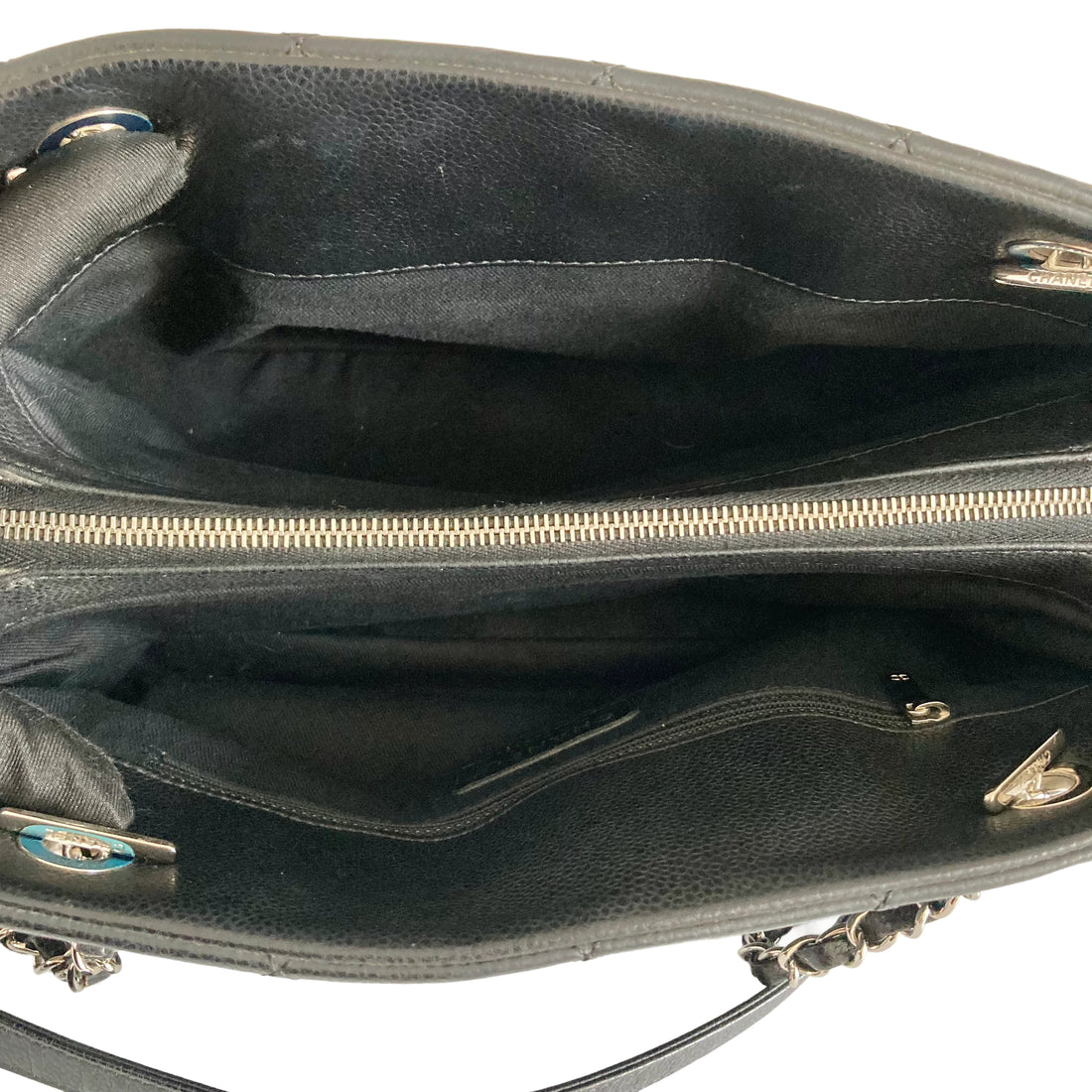 Chanel Grained Calfskin Quilted Timeless CC Soft Tote Black on Silver