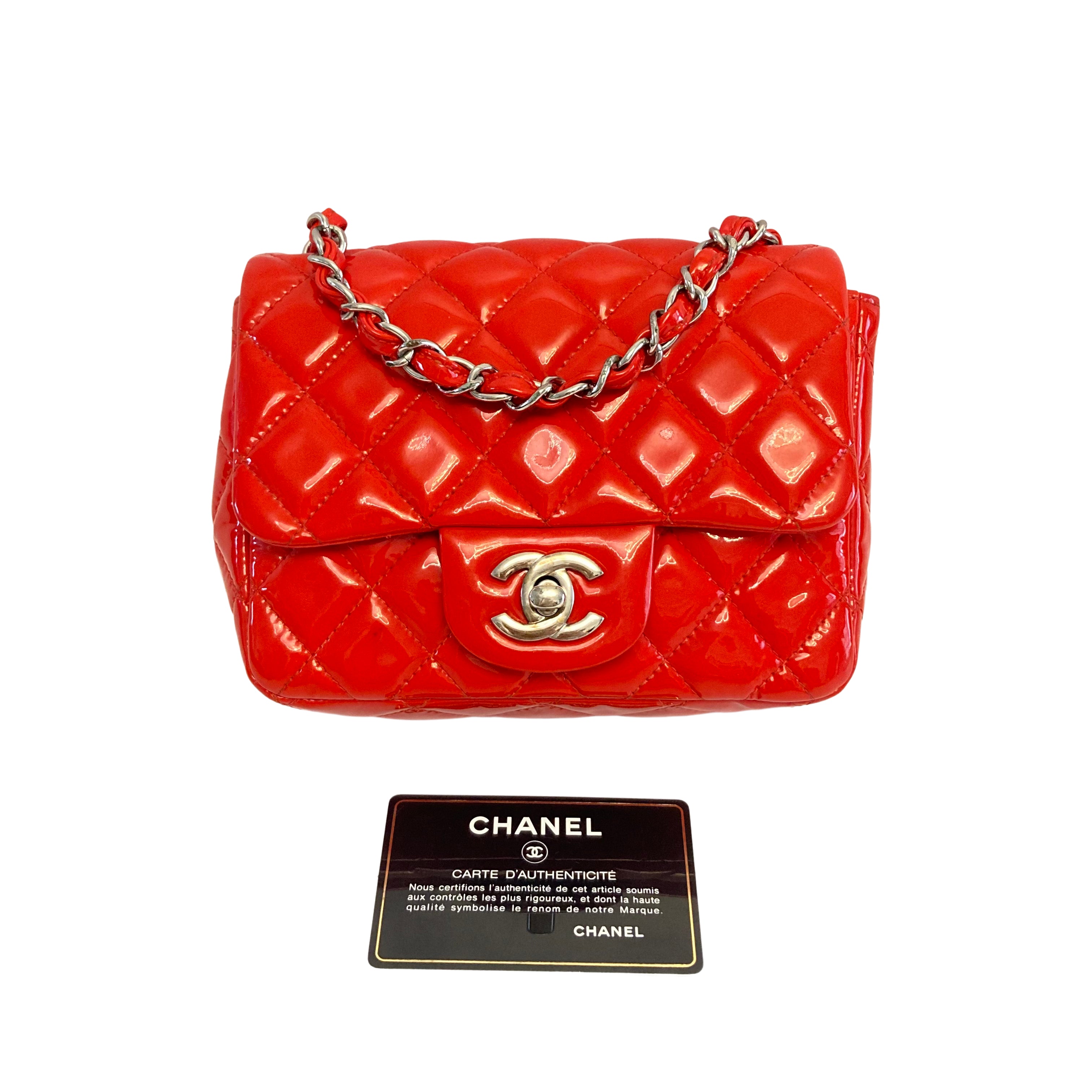 Chanel Patent Quilted Mini Square Flap Red