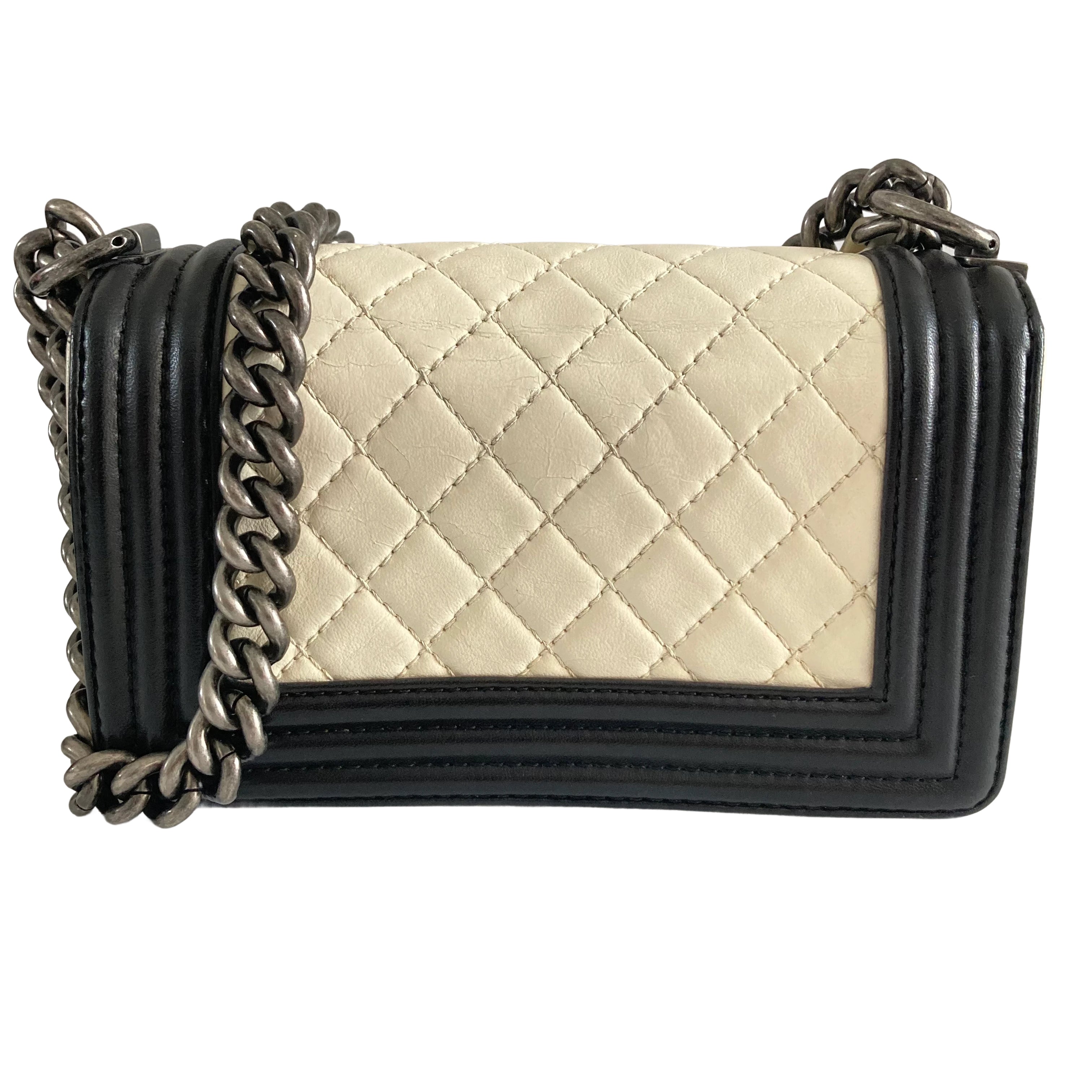 Chanel Quilted Small Boy Black and White (17***10) w Black Card