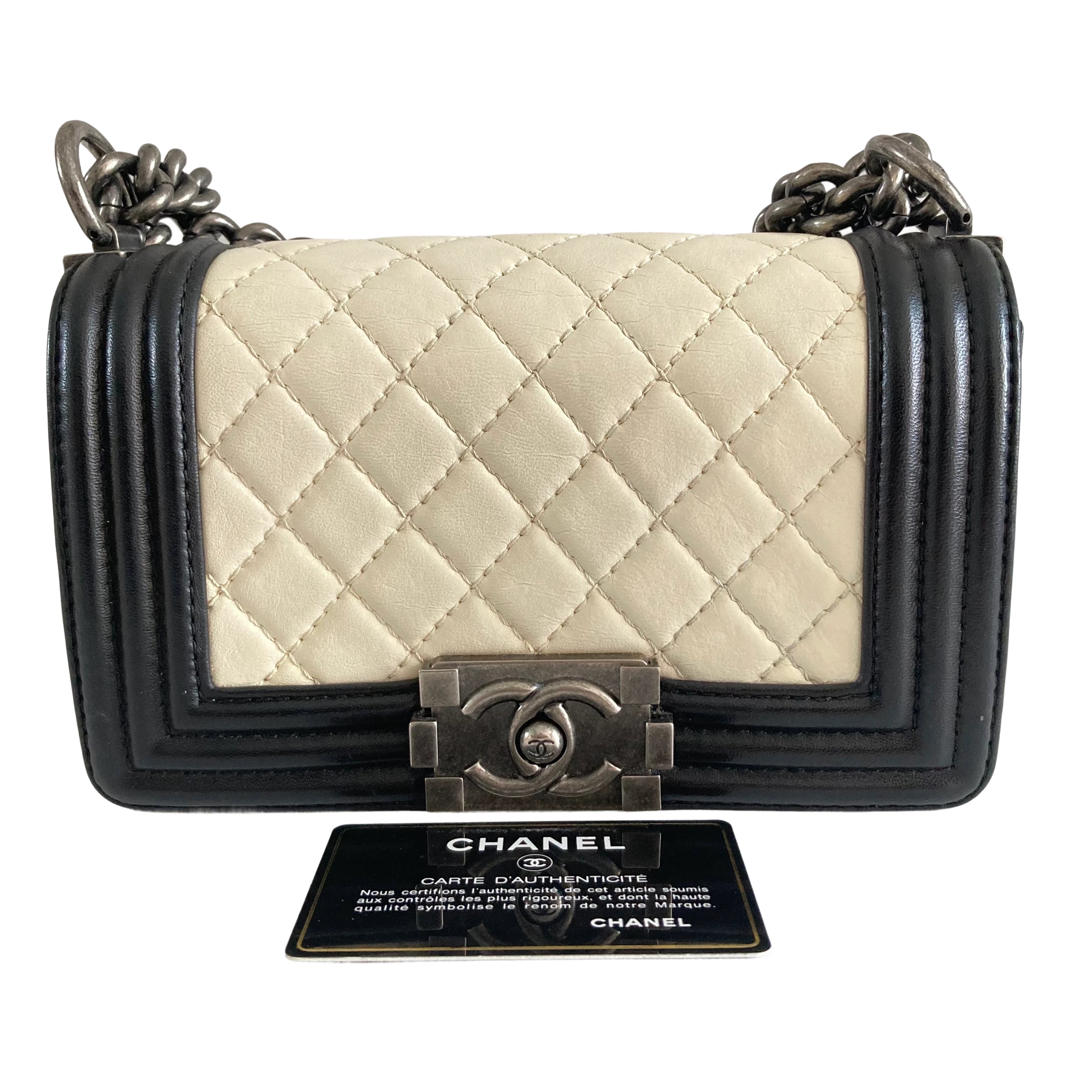 Chanel Quilted Small Boy Black and White (17***10) w Black Card
