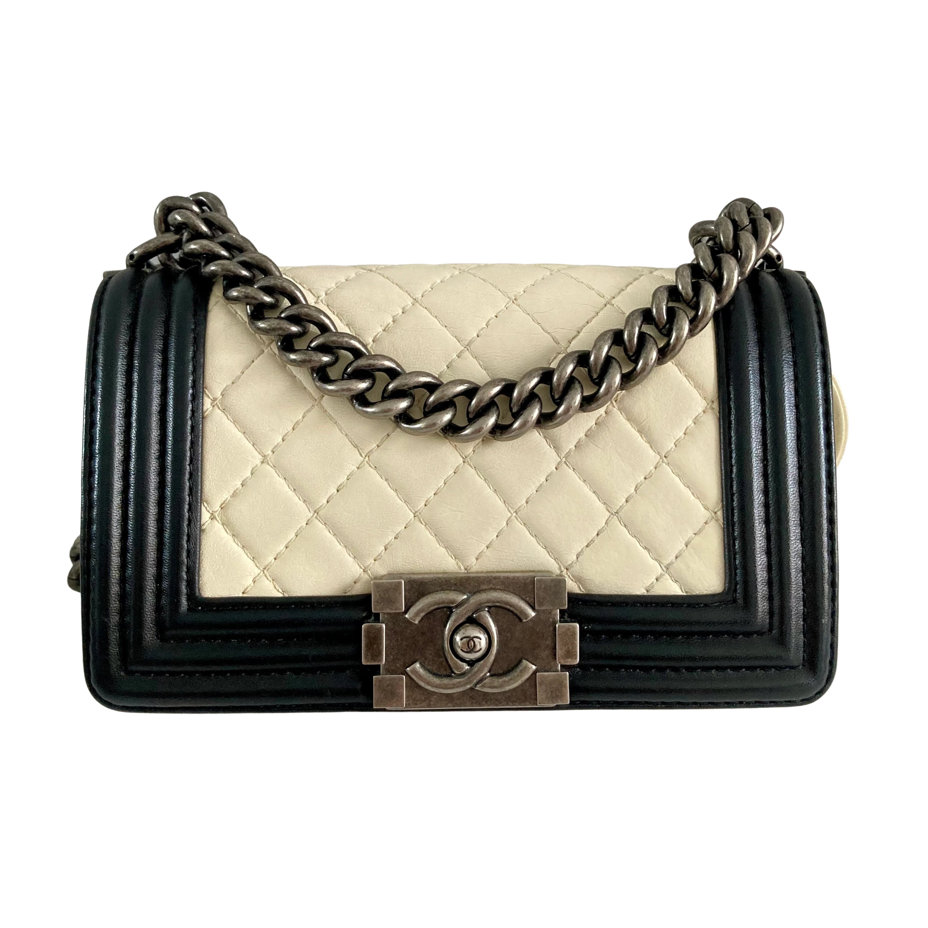 Chanel Quilted Small Boy Black and White (17***10) w Black Card