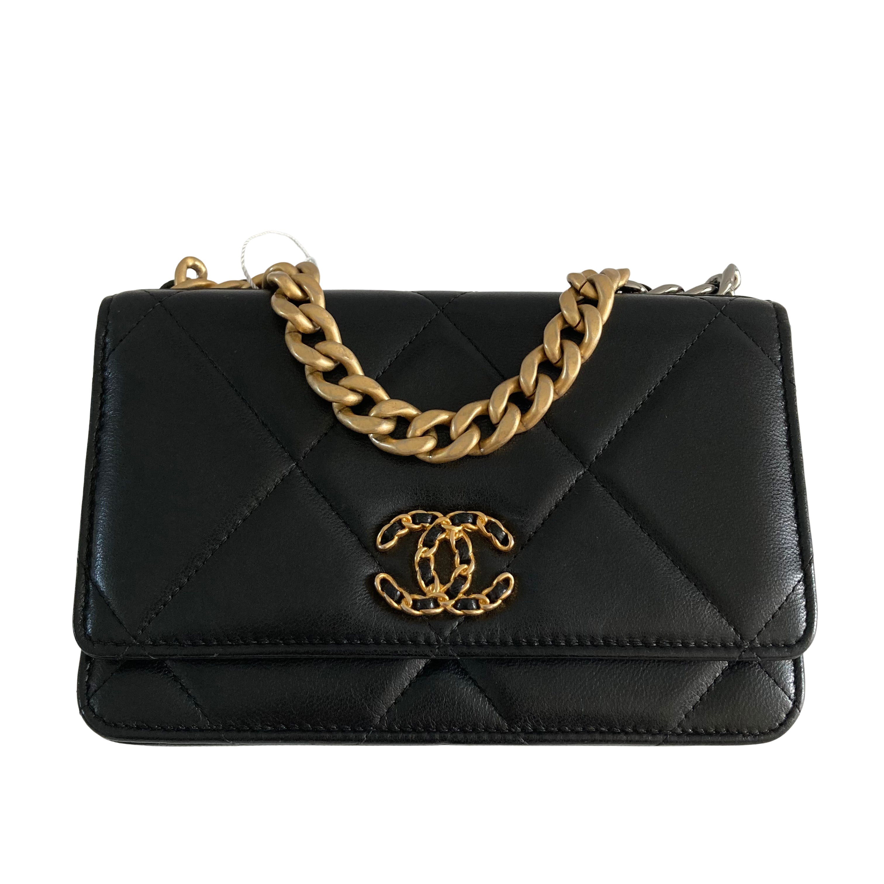 Chanel Lambskin Quilted Chanel 19 Wallet On Chain WOC Black CC303