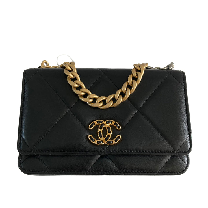Chanel Lambskin Quilted Chanel 19 Wallet On Chain WOC Black CC303