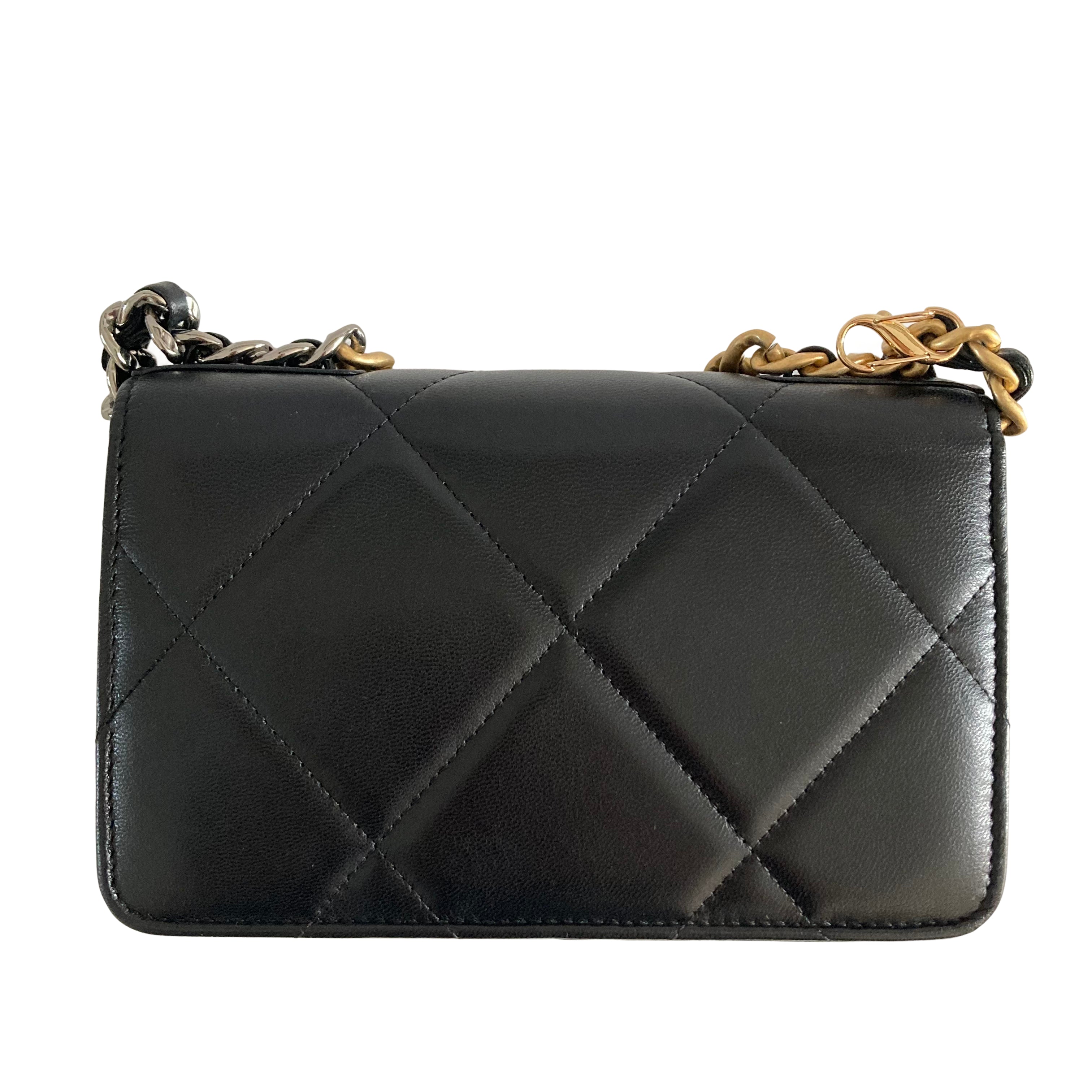 Chanel Lambskin Quilted Chanel 19 Wallet On Chain WOC Black CC303