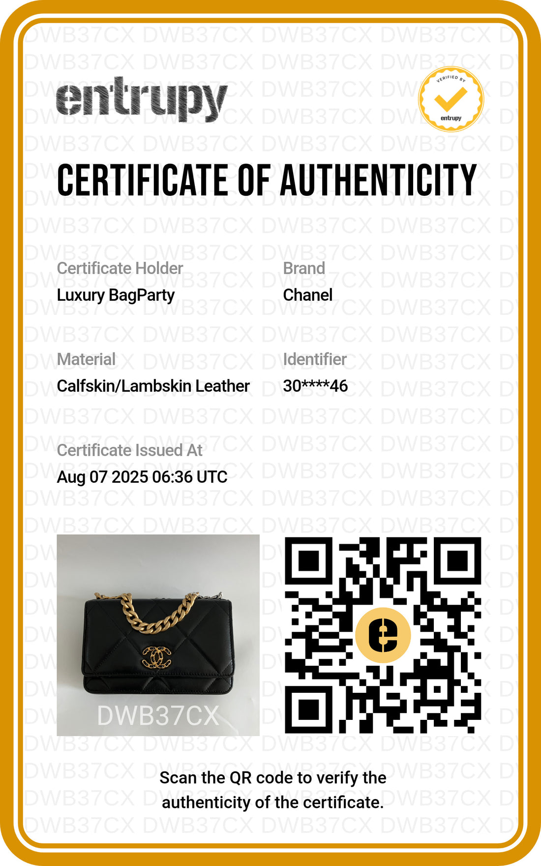 Chanel Lambskin Quilted Chanel 19 Wallet On Chain WOC Black CC303