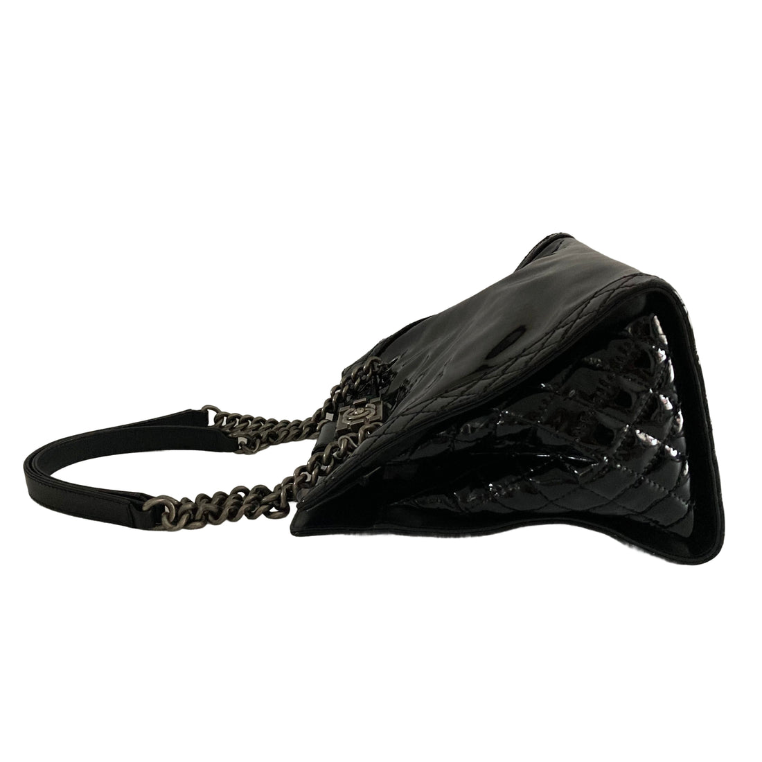 Chanel Patent Quilted Reverso Boy Tote Black