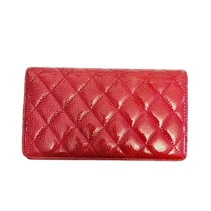 Chanel Patent Quilted Brilliant Yen Wallet Red