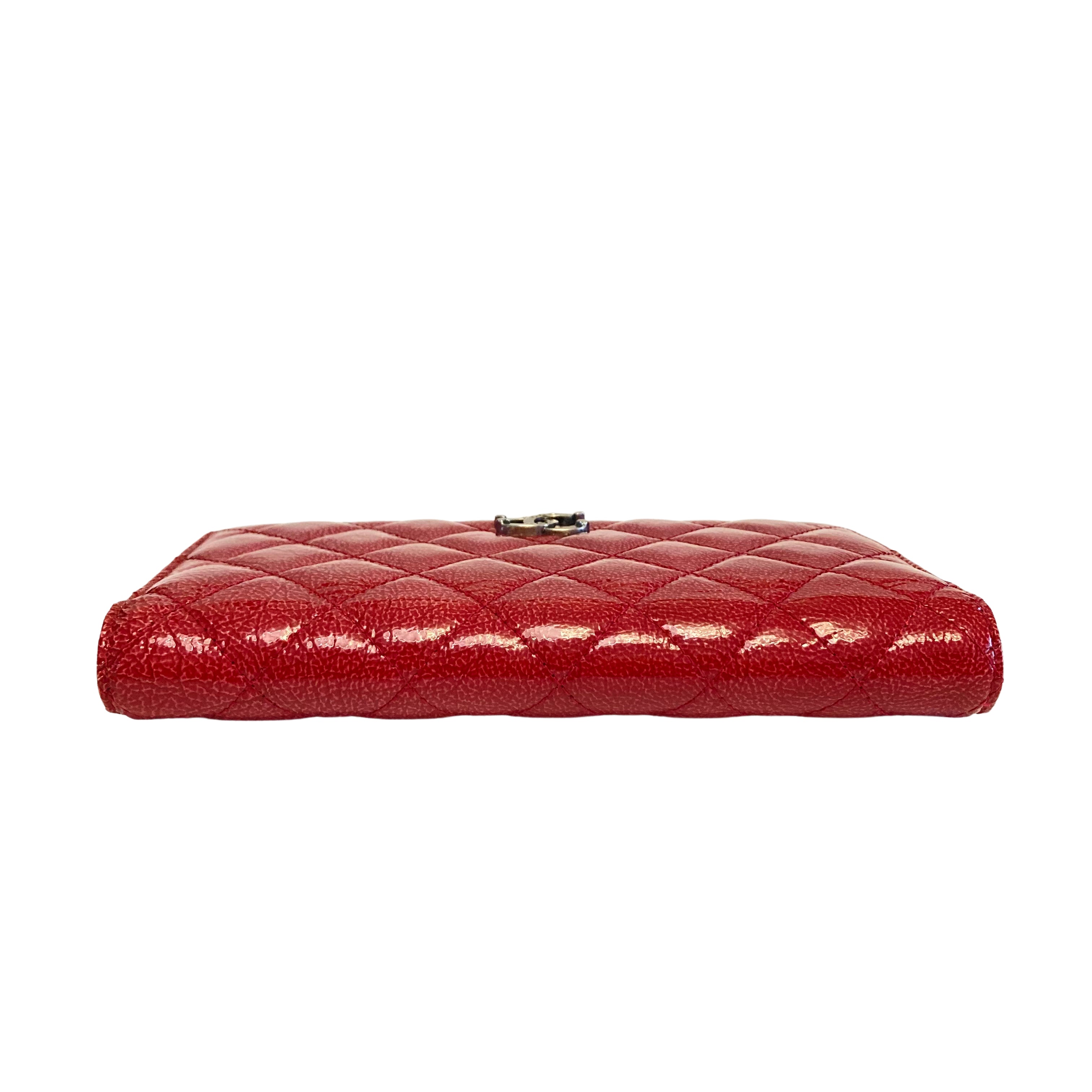 Chanel Patent Quilted Brilliant Yen Wallet Red