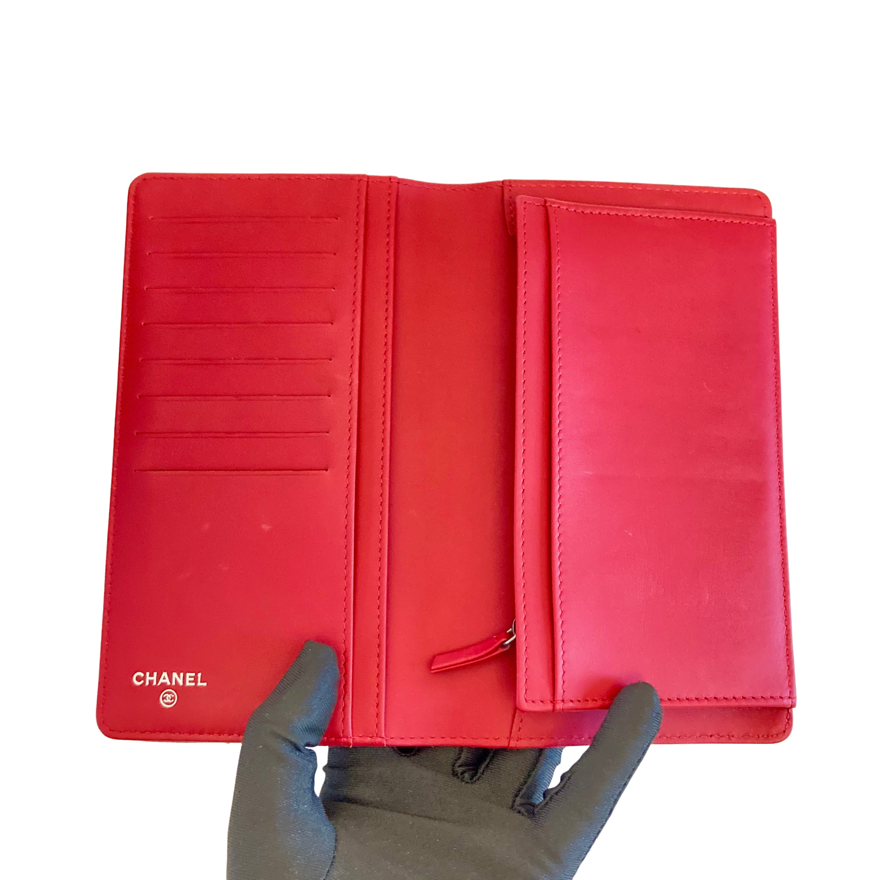 Chanel Patent Quilted Brilliant Yen Wallet Red
