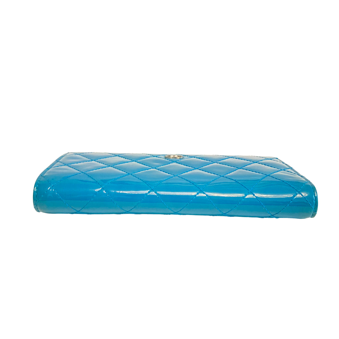 Chanel Quilted Patent Bifold Wallet Teal (17 series) CC301