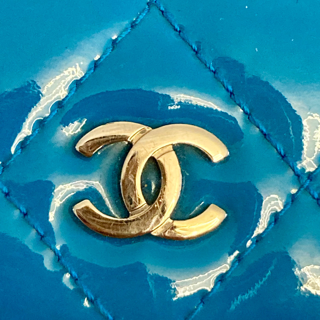 Chanel Quilted Patent Bifold Wallet Teal (17 series) CC301