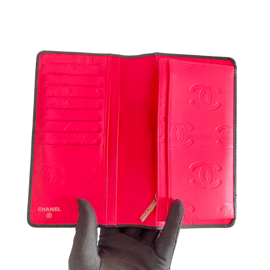 Chanel Cambon Wallet Black and Pink Interior