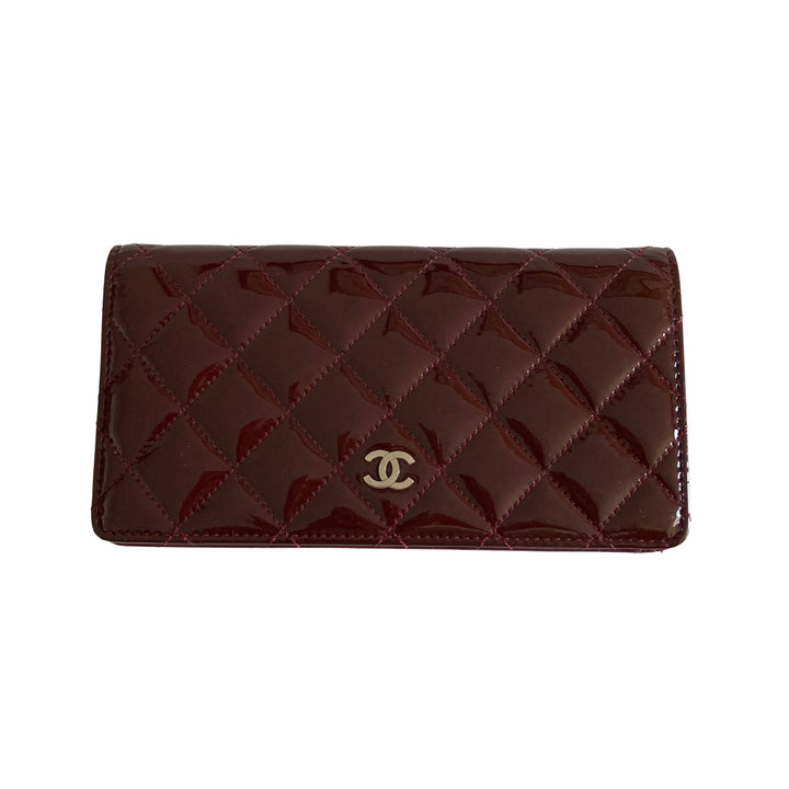 Chanel Patent Calfskin Quilted Yen Wallet Burgundy (15****74)