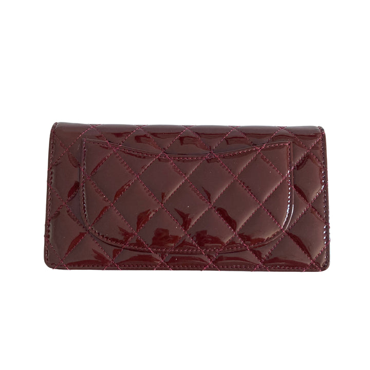 Chanel Patent Calfskin Quilted Yen Wallet Burgundy (15****74)