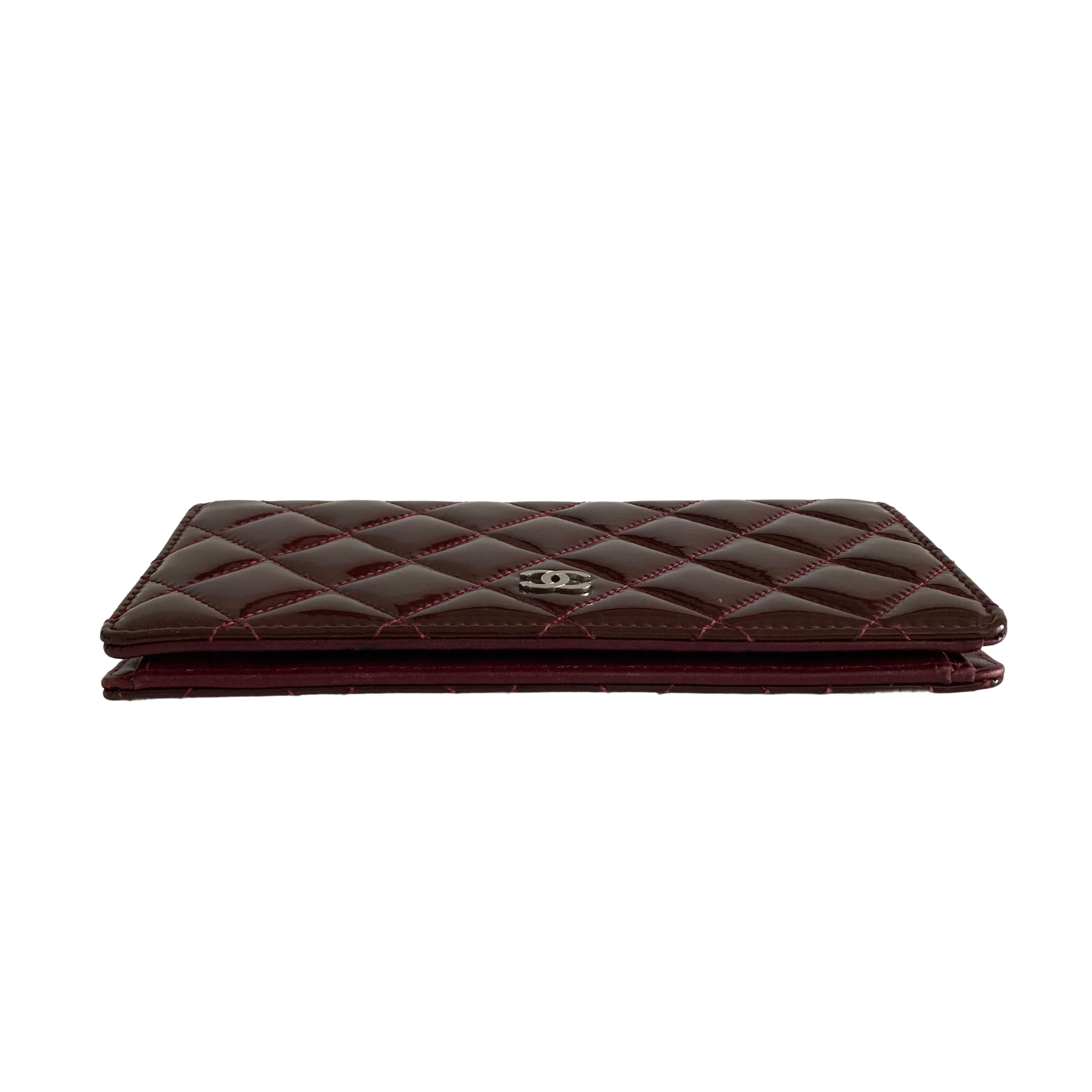 Chanel Patent Calfskin Quilted Yen Wallet Burgundy (15****74)