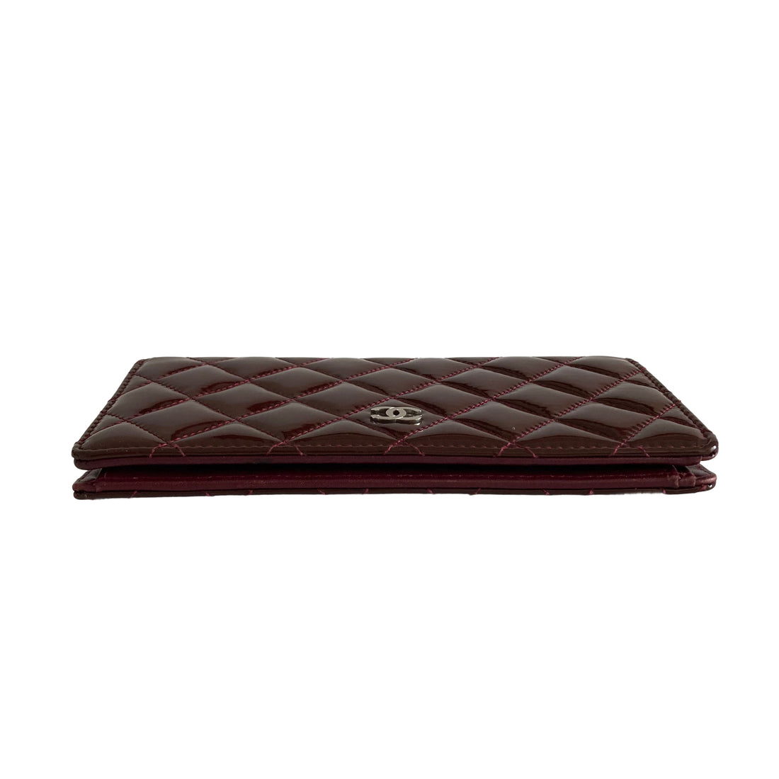 Chanel Patent Calfskin Quilted Yen Wallet Burgundy (15****74)