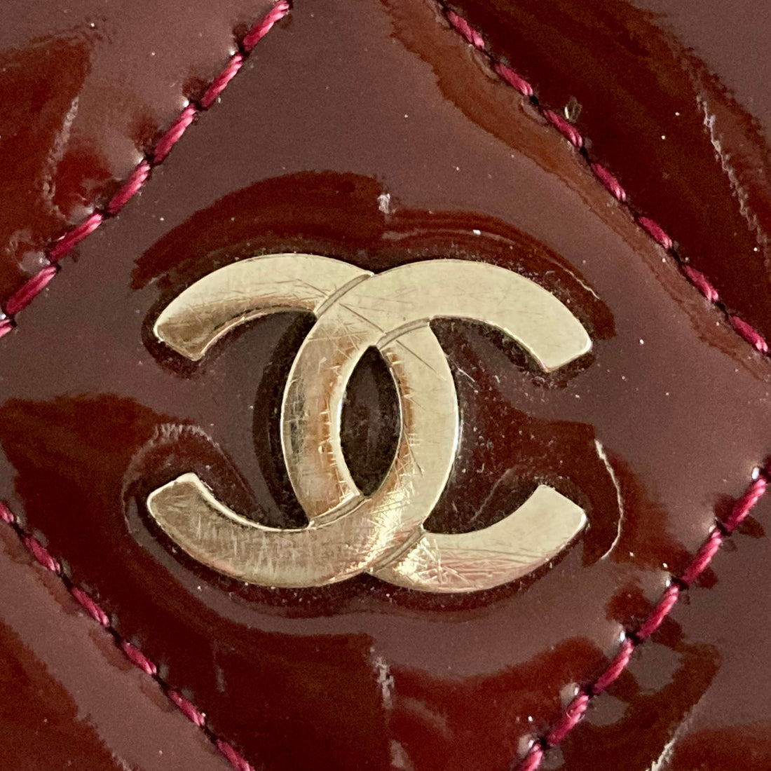 Chanel Patent Calfskin Quilted Yen Wallet Burgundy (15****74)