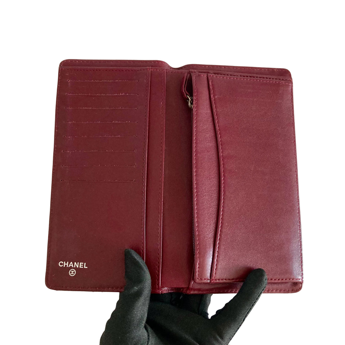 Chanel Patent Calfskin Quilted Yen Wallet Burgundy (15****74)
