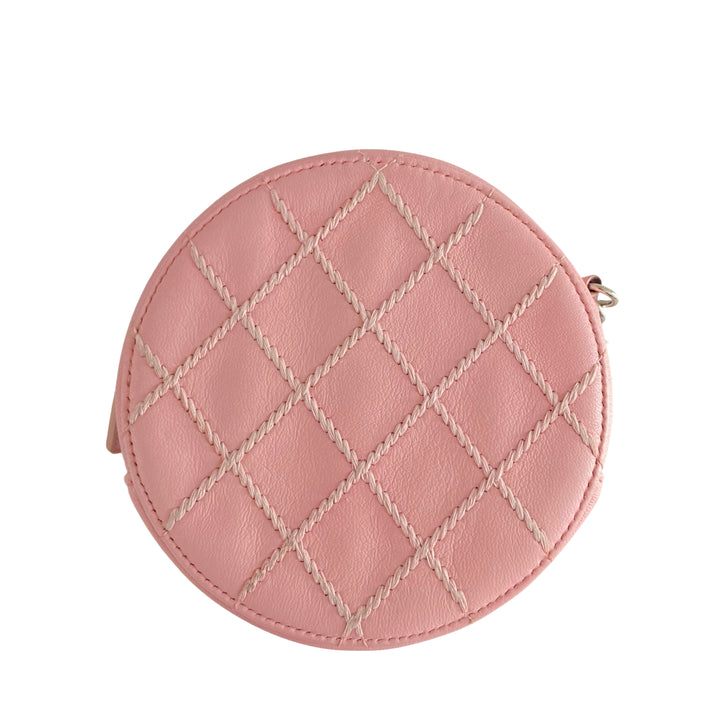 Chanel Lambskin Stitch Round Clutch With Chain Pink