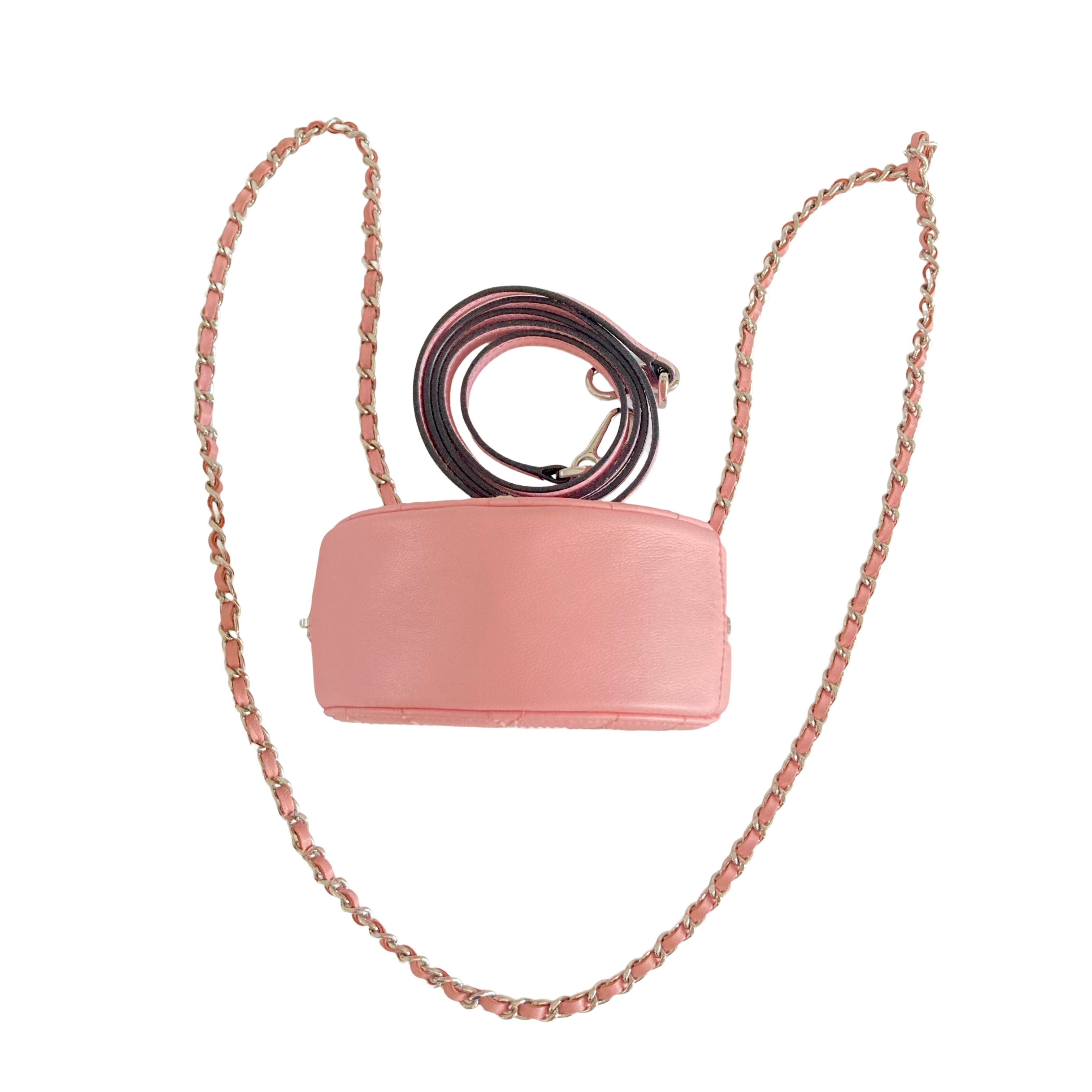 Chanel Lambskin Stitch Round Clutch With Chain Pink