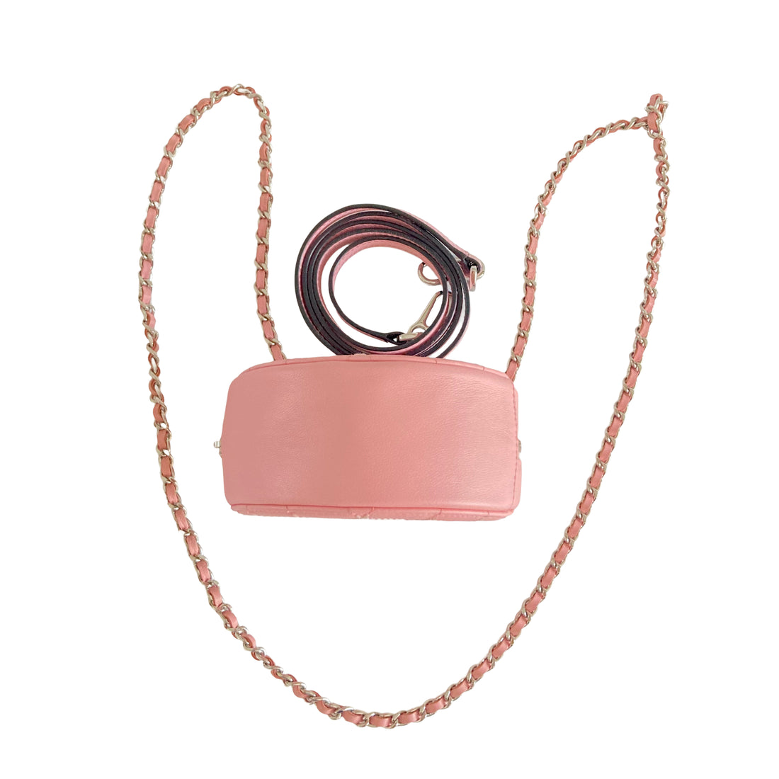 Chanel Lambskin Stitch Round Clutch With Chain Pink