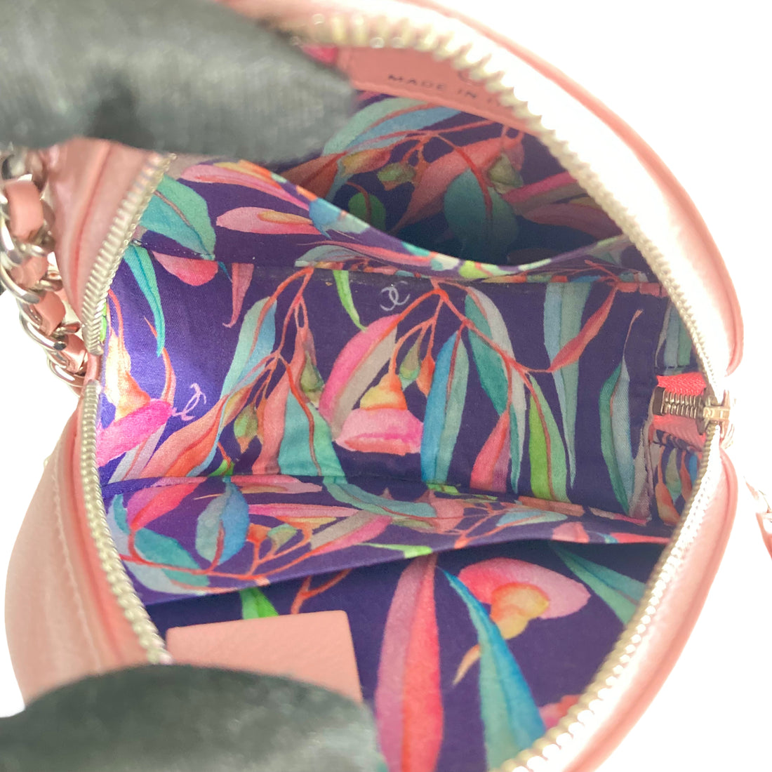 Chanel Lambskin Stitch Round Clutch With Chain Pink