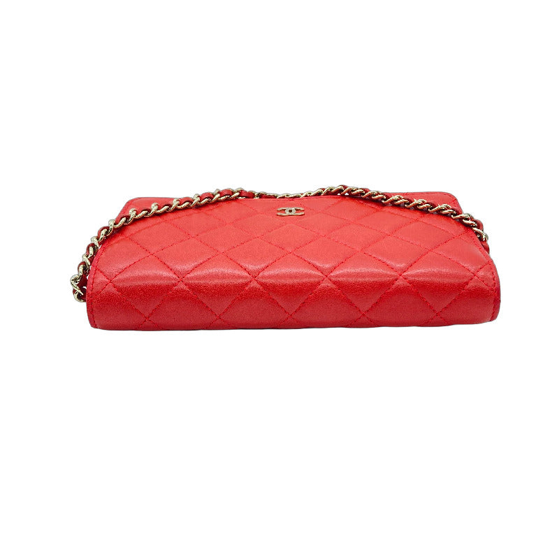 Chanel Lambskin Quilted Wallet On Chain Red GHW (24***50)