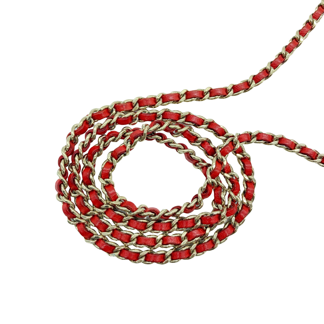 Chanel Lambskin Quilted Wallet On Chain Red GHW (24***50)