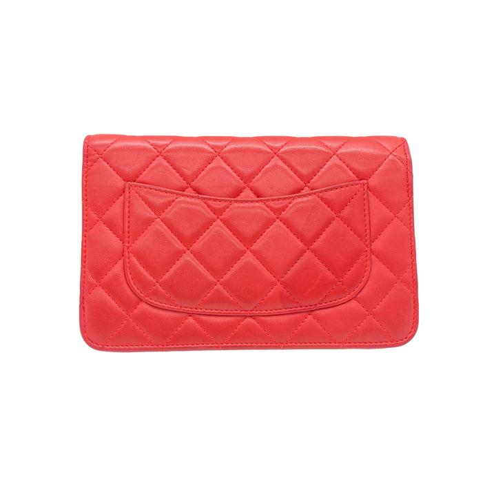 Chanel Lambskin Quilted Wallet On Chain Red GHW (24***50)