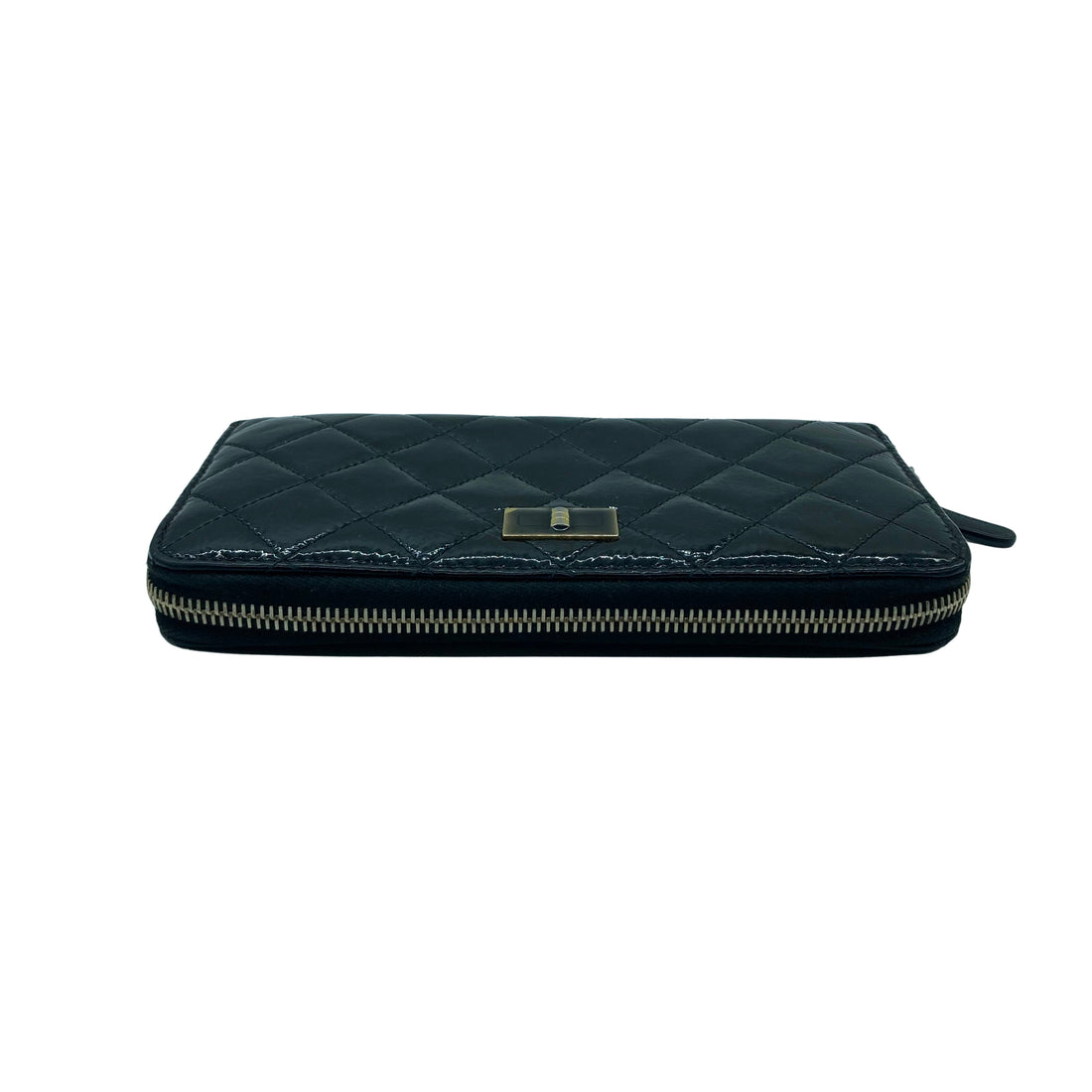 Chanel 2.55 Quilted Patent Zip Wallet Black (185***96)CC353
