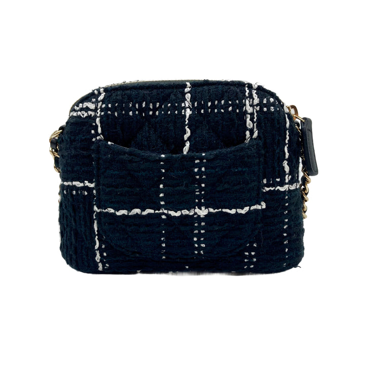 Chanel Tweed Quilted Mini Clutch With Chain Black White