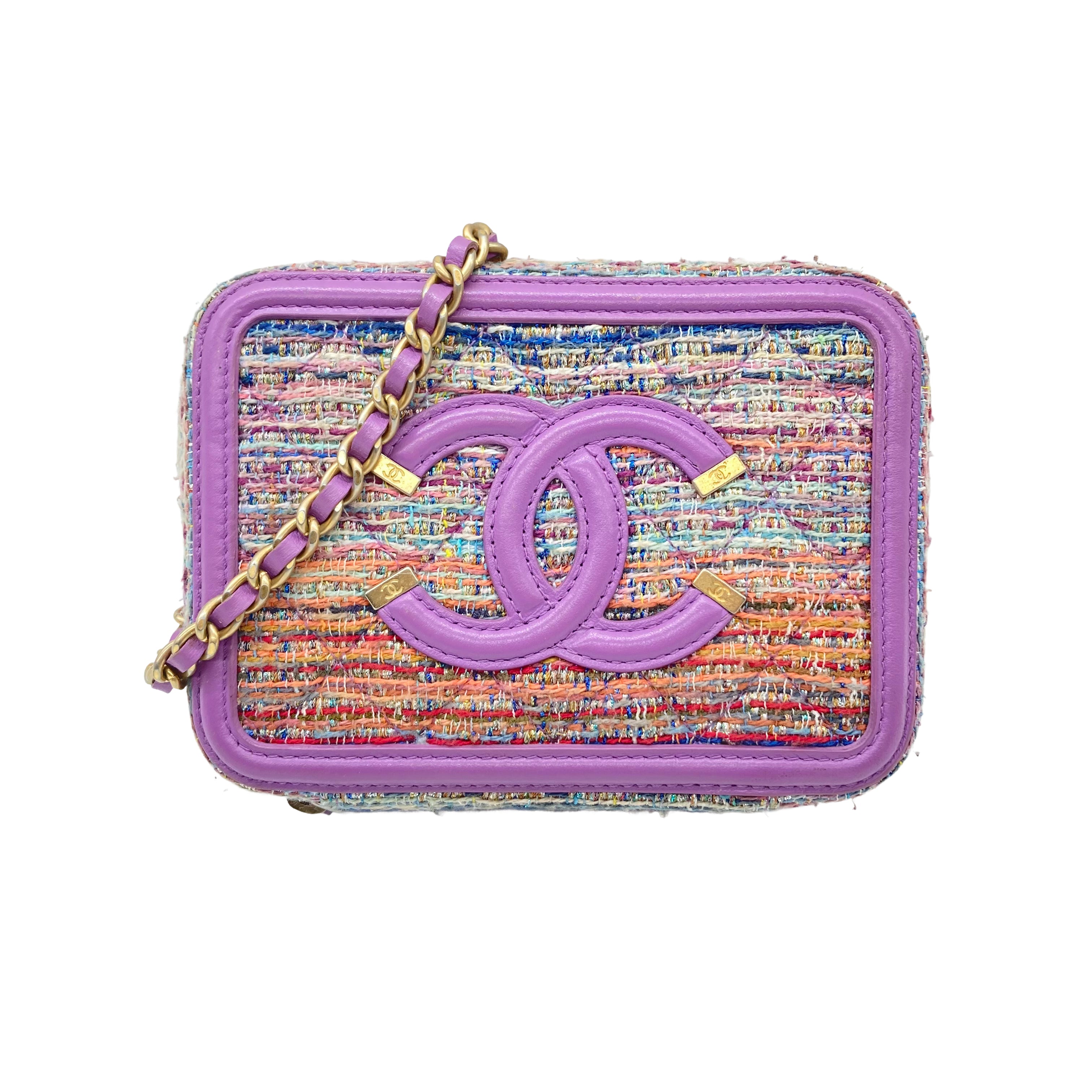 Chanel Small Tweed Filigree Vanity Case Purple (29***77) CC395