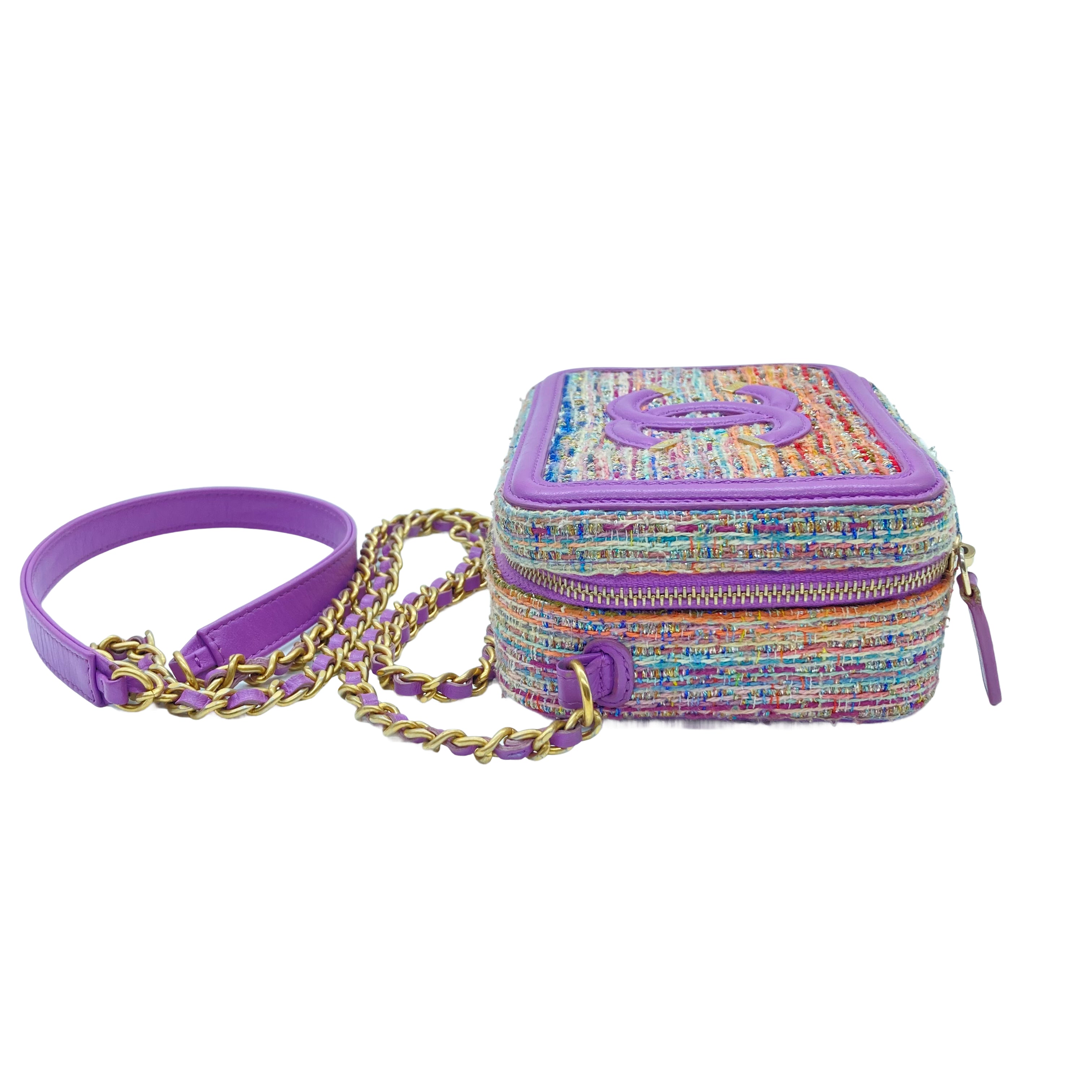 Chanel Small Tweed Filigree Vanity Case Purple (29***77) CC395