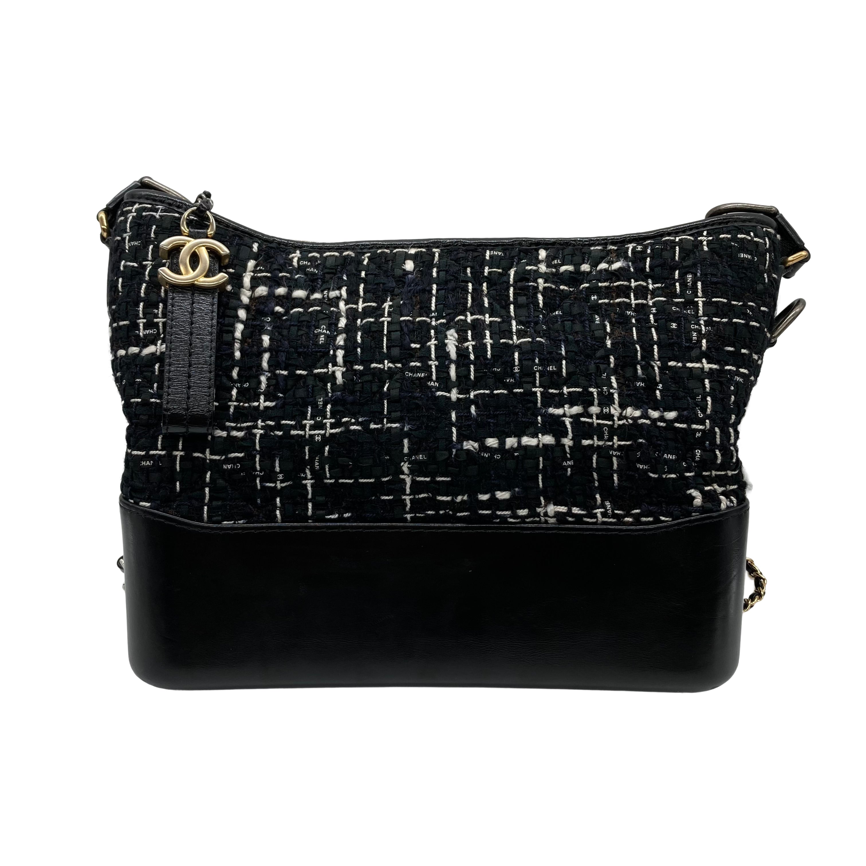 Chanel Tweed Gabrielle Medium Shoulder Bag White/Black (26***05) CC374