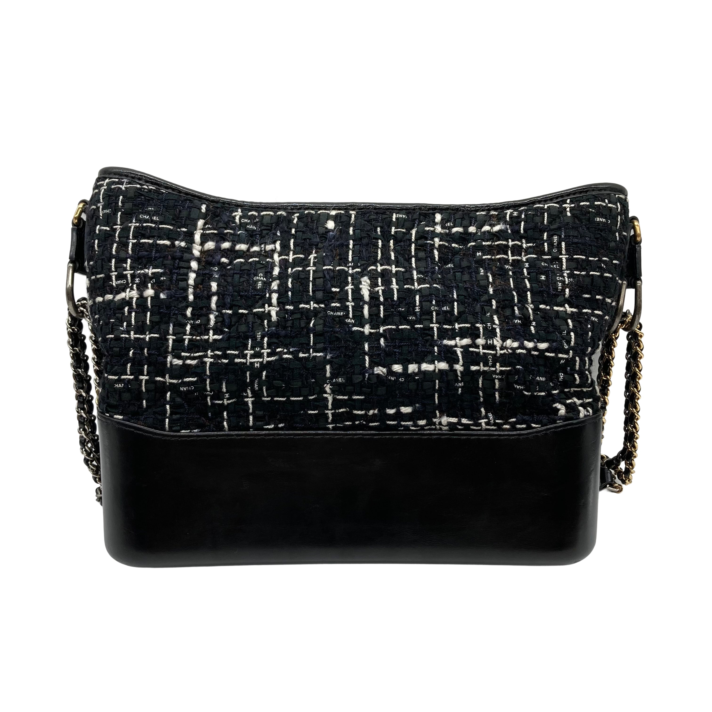 Chanel Tweed Gabrielle Medium Shoulder Bag White/Black (26***05) CC374