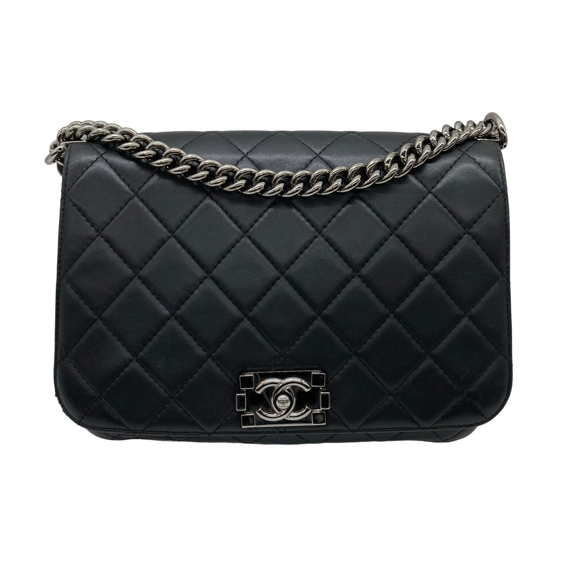 Chanel Quilted Lambskin Flap Bag Black/Black (16***74)CC398