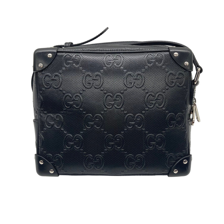 Gucci Embossed Leather Soft Box Messenger Black GG346