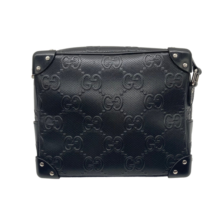 Gucci Embossed Leather Soft Box Messenger Black GG346